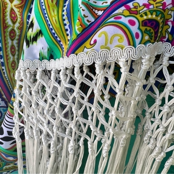 CHICO’S RETRO MACRAMÉ FRINGE PAISLEY MOD TUNIC TOP SIZE LARGE EUC - Picture 4 of 12